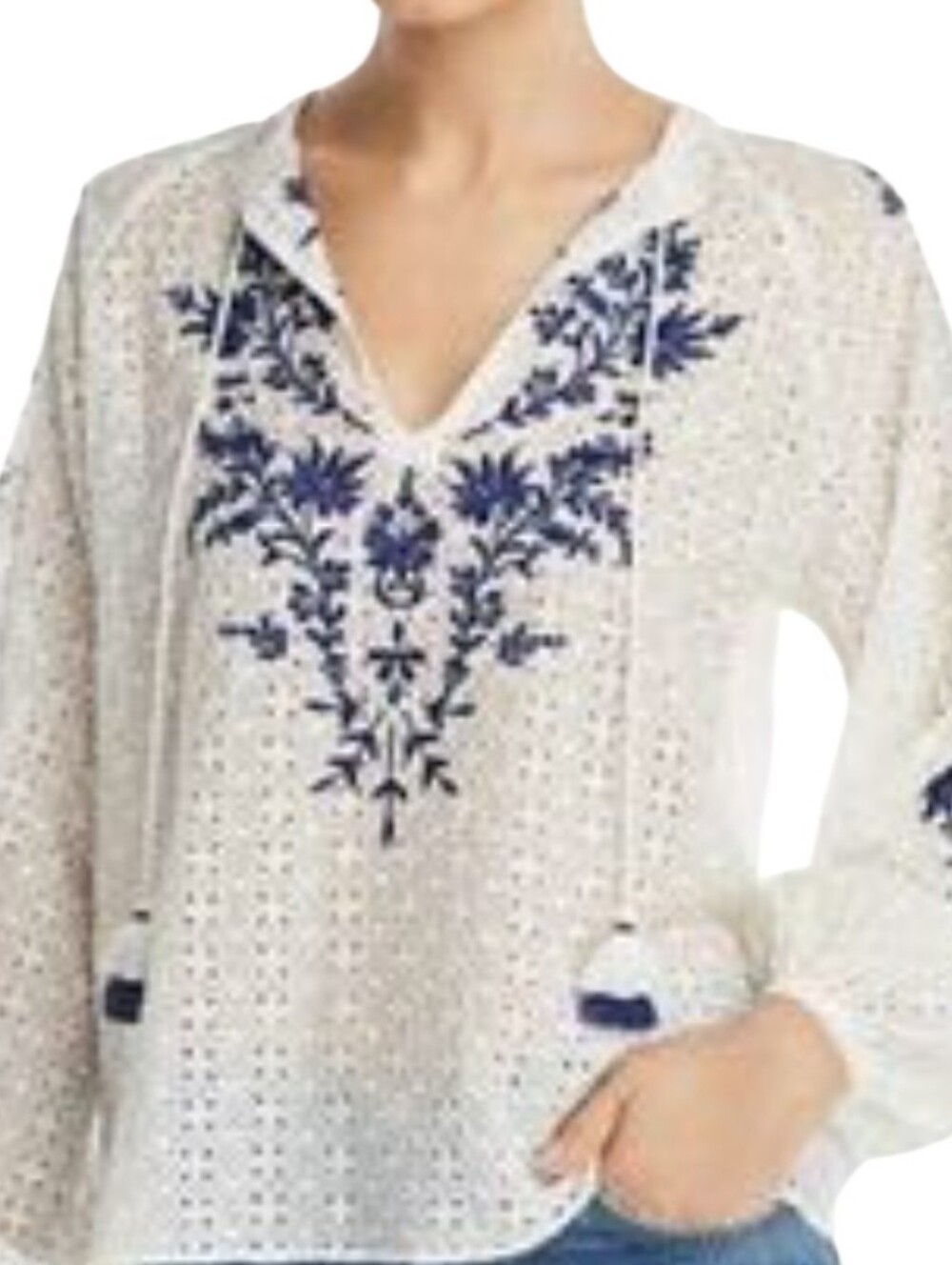 Johnny Was Floral Embroidered Eyelet Tunic Cottagecore Coastal Eurocore Vacation